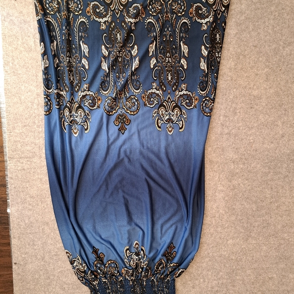 Blue Medium Strapless Maxi Dress Stretchy Paisley Bohemian - Picture 5 of 10